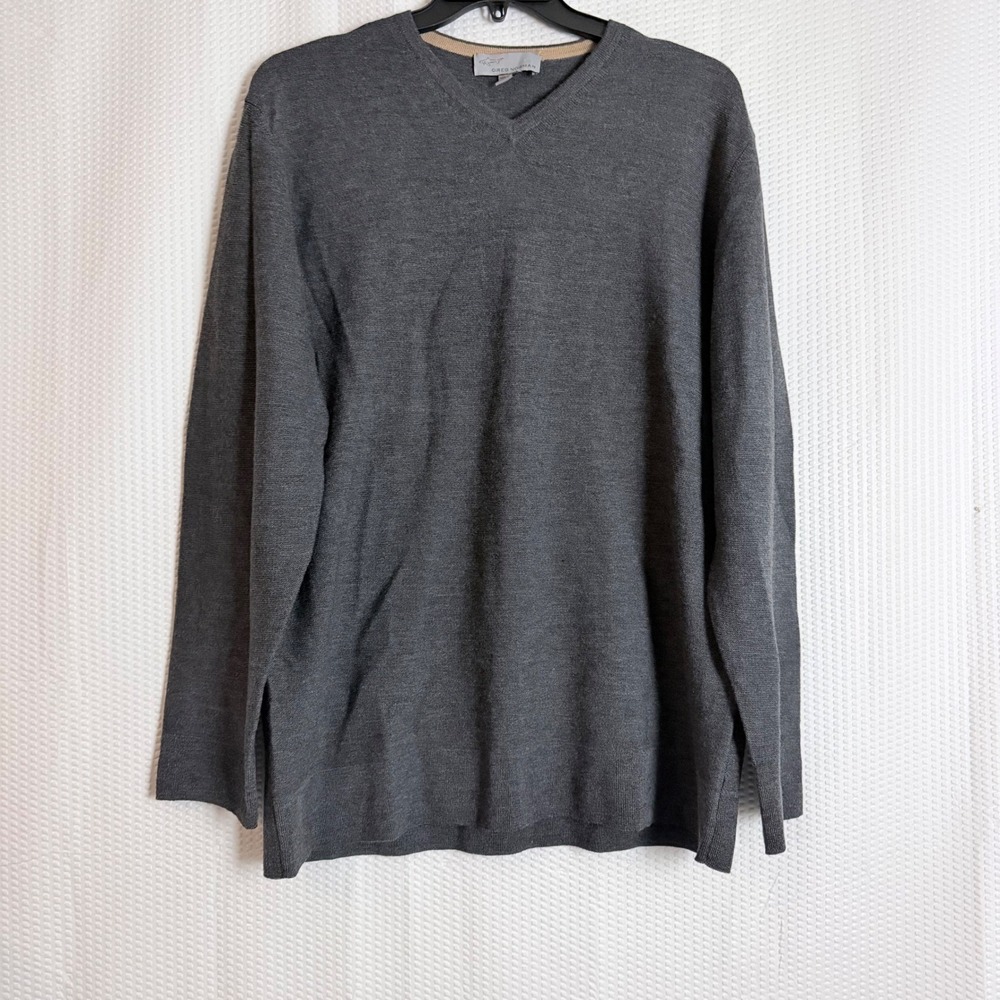 Greg Norman‎ Merino Wool Men V Neck Long Sleeve Sweater Gray Large Cozy Warm - Picture 2 of 10